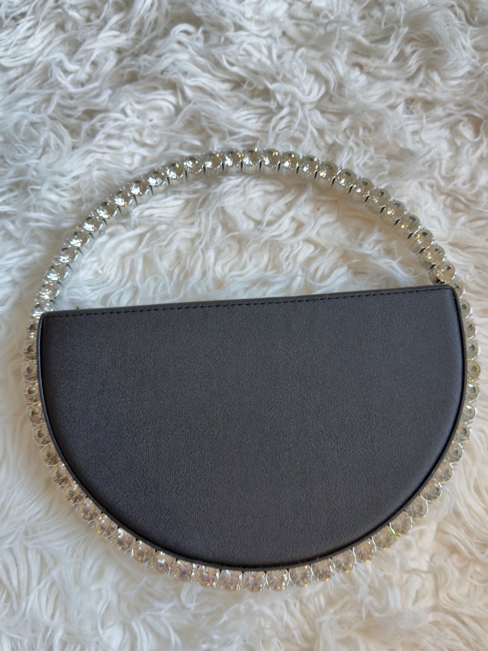 Crystal-Embellished Half-Moon Evening Bag in Black